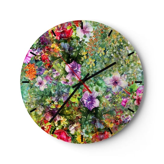 Zegar ścienny - W kwiaty na zatracenie - 40x40cm - Kwiaty Ogród Natura - Okrągły zegar ścienny - Nowoczeny Stylowy Zegar do salonu do kuchni - Cichy i Modny zegar ARTTOR