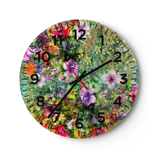 Zegar ścienny - W kwiaty na zatracenie - 40x40cm - Kwiaty Ogród Natura - Okrągły zegar szklany - Nowoczeny Stylowy Zegar do salonu do kuchni - Cichy i Modny zegar ARTTOR
