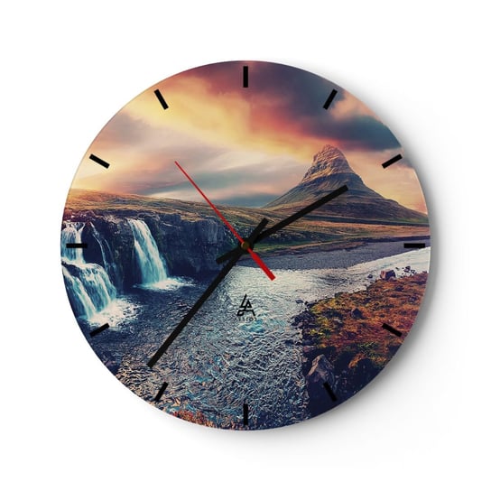 Zegar ścienny - W majestacie przyrody - 30x30cm - Krajobraz Wodospad Góra - Okrągły zegar na szkle - Nowoczeny Stylowy Zegar do salonu do kuchni - Cichy i Modny zegar ARTTOR