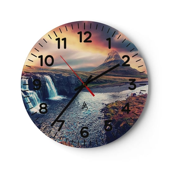 Zegar ścienny - W majestacie przyrody - 30x30cm - Krajobraz Wodospad Góra - Okrągły zegar ścienny - Nowoczeny Stylowy Zegar do salonu do kuchni - Cichy i Modny zegar ARTTOR