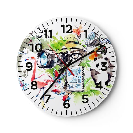 Zegar ścienny - W obiektywie podróżnika - 30x30cm - Abstrakcja Zwierzęta Fotograf - Okrągły zegar ścienny - Nowoczeny Stylowy Zegar do salonu do kuchni - Cichy i Modny zegar ARTTOR