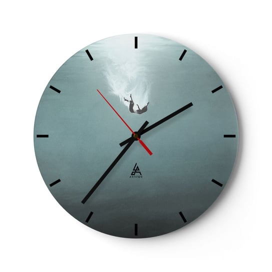 Zegar ścienny - W objęciach oceanu - 30x30cm - Woda Minimalizm Podwodny - Okrągły zegar na szkle - Nowoczeny Stylowy Zegar do salonu do kuchni - Cichy i Modny zegar ARTTOR