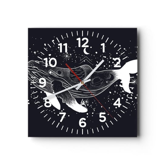Zegar ścienny - W oceanie wszechświata - 30x30cm - Abstrakcja Wieloryb Czarno-Biały - Kwadratowy zegar ścienny - Nowoczeny Stylowy Zegar do salonu do kuchni - Cichy i Modny zegar ARTTOR