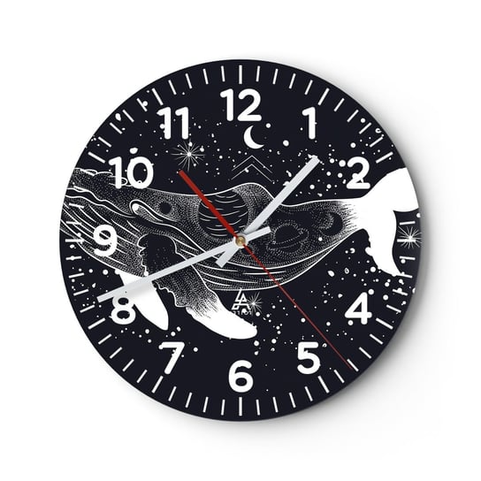 Zegar ścienny - W oceanie wszechświata - 30x30cm - Abstrakcja Wieloryb Czarno-Biały - Okrągły zegar ścienny - Nowoczeny Stylowy Zegar do salonu do kuchni - Cichy i Modny zegar ARTTOR