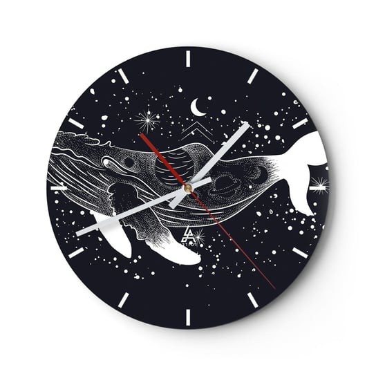 Zegar ścienny - W oceanie wszechświata - 40x40cm - Abstrakcja Wieloryb Czarno-Biały - Okrągły zegar ścienny - Nowoczeny Stylowy Zegar do salonu do kuchni - Cichy i Modny zegar ARTTOR