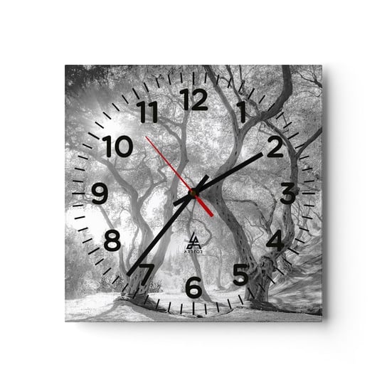 Zegar ścienny - W oliwnym gaju - 30x30cm - Las Zima Drzewa - Kwadratowy zegar ścienny - Nowoczeny Stylowy Zegar do salonu do kuchni - Cichy i Modny zegar ARTTOR