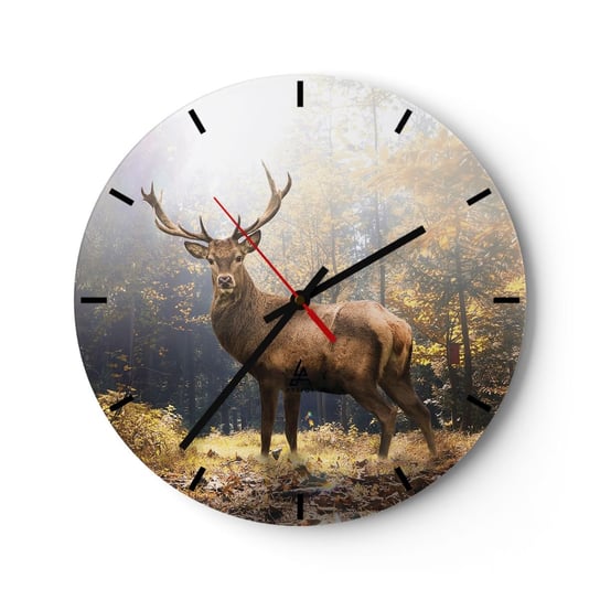 Zegar ścienny - W pełnym majestacie - 30x30cm - Krajobraz Jeleń Las - Okrągły zegar na szkle - Nowoczeny Stylowy Zegar do salonu do kuchni - Cichy i Modny zegar ARTTOR