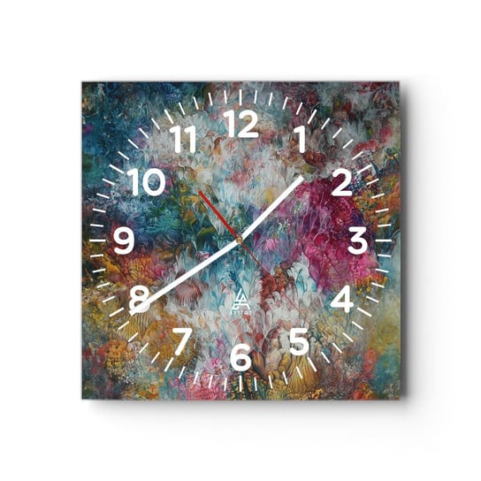 Zegar ścienny - W pełnym rozkwicie - 30x30cm - Abstrakcja Kolorowa Farby - Kwadratowy zegar ścienny - Nowoczeny Stylowy Zegar do salonu do kuchni - Cichy i Modny zegar ARTTOR