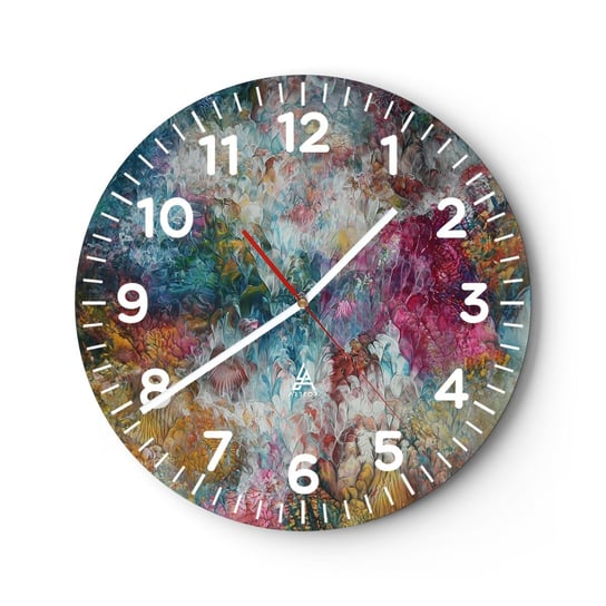 Zegar ścienny - W pełnym rozkwicie - 40x40cm - Abstrakcja Kolorowa Farby - Okrągły zegar szklany - Nowoczeny Stylowy Zegar do salonu do kuchni - Cichy i Modny zegar ARTTOR