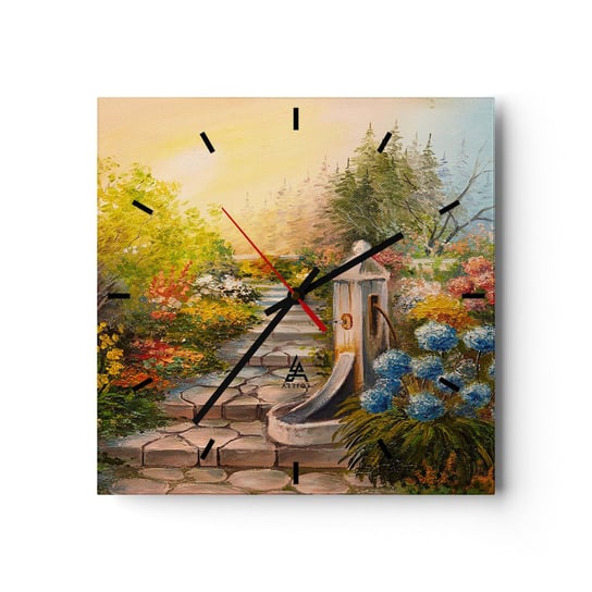 Zegar ścienny - W pełnym rozkwicie - 40x40cm - Ogród Kwiaty Natura - Kwadratowy zegar ścienny - Nowoczeny Stylowy Zegar do salonu do kuchni - Cichy i Modny zegar ARTTOR