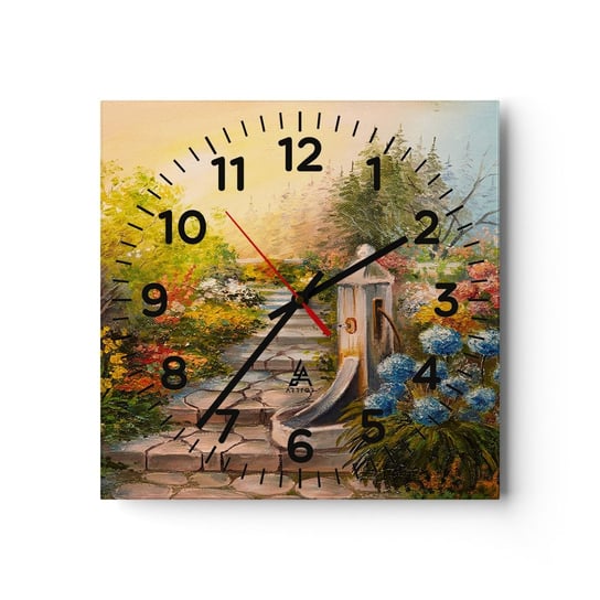Zegar ścienny - W pełnym rozkwicie - 40x40cm - Ogród Kwiaty Natura - Kwadratowy zegar szklany - Nowoczeny Stylowy Zegar do salonu do kuchni - Cichy i Modny zegar ARTTOR