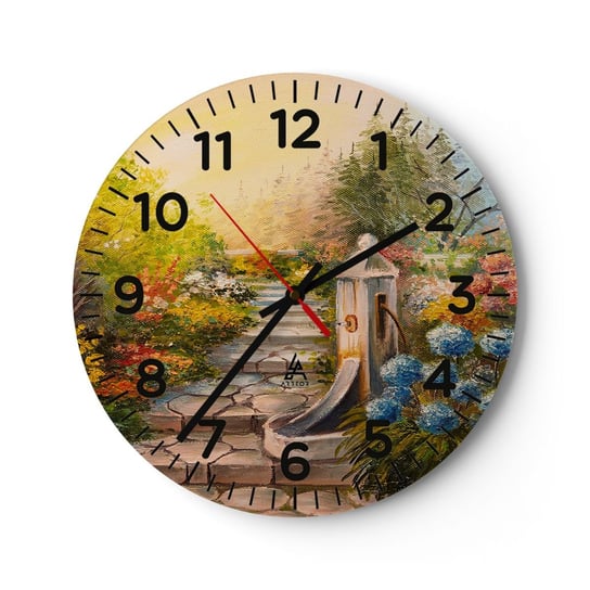 Zegar ścienny - W pełnym rozkwicie - 40x40cm - Ogród Kwiaty Natura - Okrągły zegar szklany - Nowoczeny Stylowy Zegar do salonu do kuchni - Cichy i Modny zegar ARTTOR