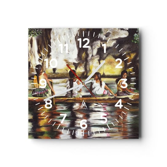 Zegar ścienny - W polinezyjskim raju - 30x30cm - Podróże Krajobraz Rzeka - Kwadratowy zegar ścienny - Nowoczeny Stylowy Zegar do salonu do kuchni - Cichy i Modny zegar ARTTOR