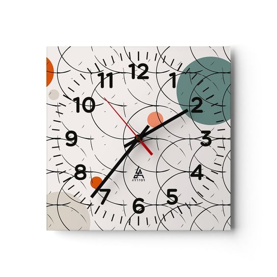 Zegar ścienny - W pop-artowym duchu - 30x30cm - Koła Minimalizm Delikatny - Kwadratowy zegar ścienny - Nowoczeny Stylowy Zegar do salonu do kuchni - Cichy i Modny zegar ARTTOR