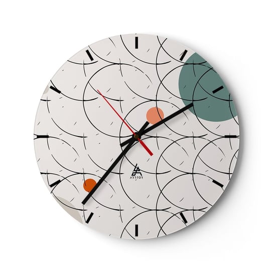 Zegar ścienny - W pop-artowym duchu - 30x30cm - Koła Minimalizm Delikatny - Okrągły zegar na szkle - Nowoczeny Stylowy Zegar do salonu do kuchni - Cichy i Modny zegar ARTTOR