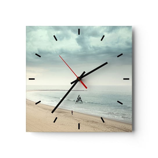 Zegar ścienny - w poszukiwaniu spokoju - 30x30cm - Morze Plaża Spacer - Kwadratowy zegar na szkle - Nowoczeny Stylowy Zegar do salonu do kuchni - Cichy i Modny zegar ARTTOR