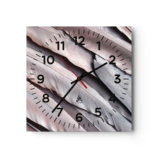 Zegar ścienny - W różowej srebrzystości - 30x30cm - Pióro Ptaka Grafika Boho - Kwadratowy zegar ścienny - Nowoczeny Stylowy Zegar do salonu do kuchni - Cichy i Modny zegar ARTTOR