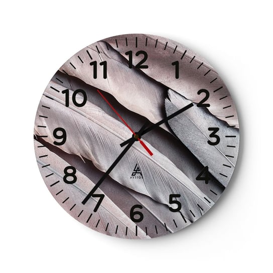 Zegar ścienny - W różowej srebrzystości - 30x30cm - Pióro Ptaka Grafika Boho - Okrągły zegar ścienny - Nowoczeny Stylowy Zegar do salonu do kuchni - Cichy i Modny zegar ARTTOR