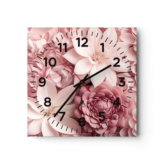Zegar ścienny - W różowych płatkach - 30x30cm - Kwiaty Pastelowe Jasne - Kwadratowy zegar ścienny - Nowoczeny Stylowy Zegar do salonu do kuchni - Cichy i Modny zegar ARTTOR