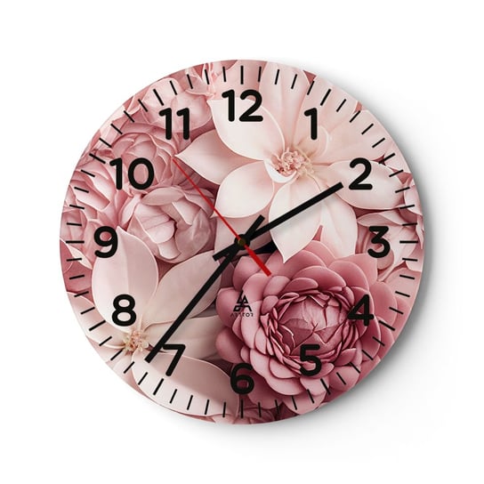 Zegar ścienny - W różowych płatkach - 30x30cm - Kwiaty Pastelowe Jasne - Okrągły zegar ścienny - Nowoczeny Stylowy Zegar do salonu do kuchni - Cichy i Modny zegar ARTTOR