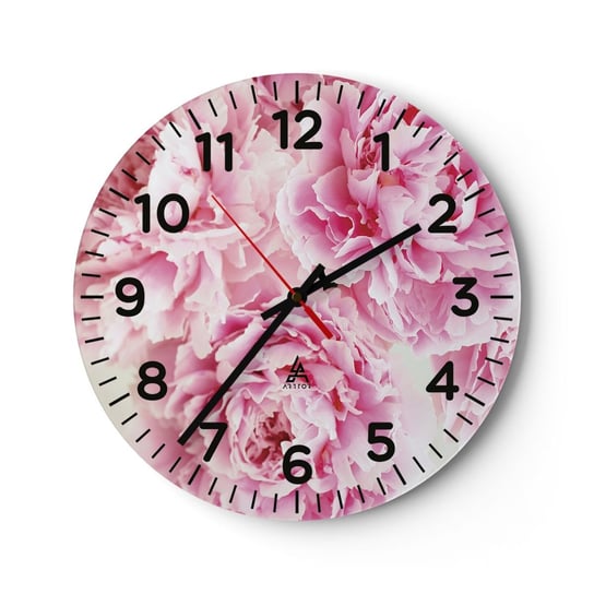 Zegar ścienny - W różowym przepychu - 40x40cm - Piwonie Bukiet Kwiatów Kwiaty - Okrągły zegar szklany - Nowoczeny Stylowy Zegar do salonu do kuchni - Cichy i Modny zegar ARTTOR