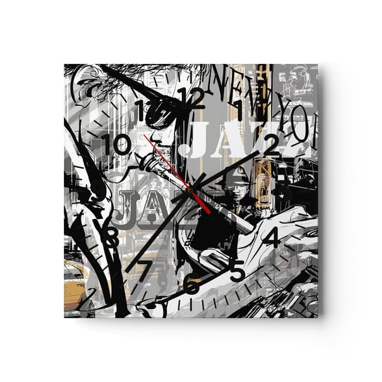 Zegar ścienny - W rytmie Nowego Jorku - 30x30cm - Nowy Jork Muzyka Jazz - Kwadratowy zegar ścienny - Nowoczeny Stylowy Zegar do salonu do kuchni - Cichy i Modny zegar ARTTOR