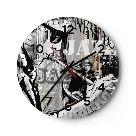 Zegar ścienny - W rytmie Nowego Jorku - 30x30cm - Nowy Jork Muzyka Jazz - Okrągły zegar ścienny - Nowoczeny Stylowy Zegar do salonu do kuchni - Cichy i Modny zegar ARTTOR