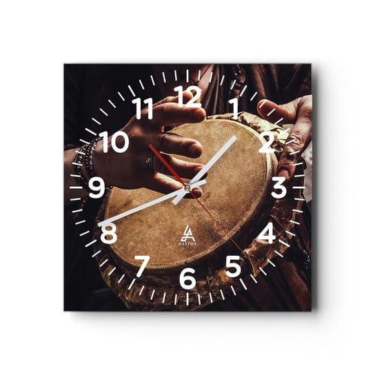 Zegar ścienny - W rytmie serca - 30x30cm - Gra Na Bębnie Afryka Muzyka - Kwadratowy zegar ścienny - Nowoczeny Stylowy Zegar do salonu do kuchni - Cichy i Modny zegar ARTTOR