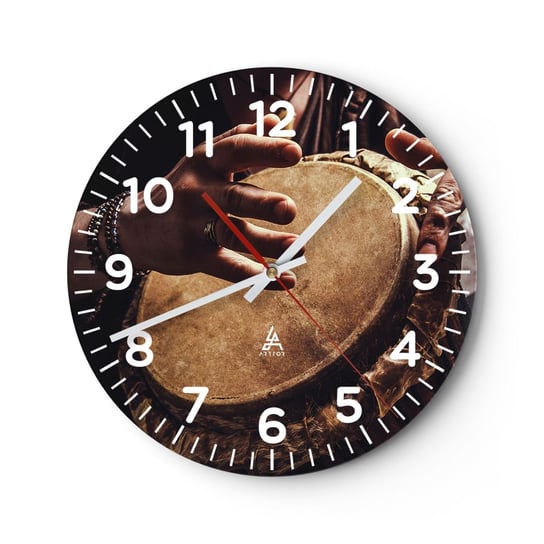 Zegar ścienny - W rytmie serca - 30x30cm - Gra Na Bębnie Afryka Muzyka - Okrągły zegar ścienny - Nowoczeny Stylowy Zegar do salonu do kuchni - Cichy i Modny zegar ARTTOR