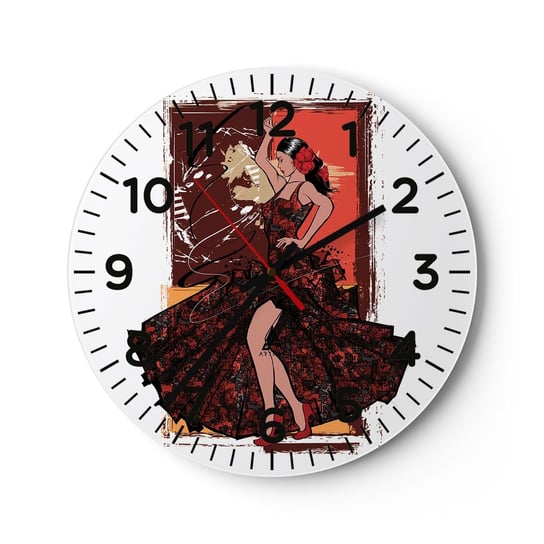 Zegar ścienny - W rytmie serca - 30x30cm - Tancerka Flamenco Taniec - Okrągły zegar ścienny - Nowoczeny Stylowy Zegar do salonu do kuchni - Cichy i Modny zegar ARTTOR