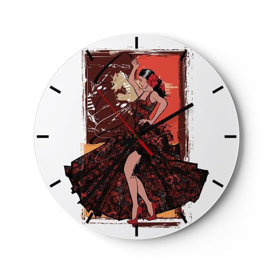Zegar ścienny - W rytmie serca - 40x40cm - Tancerka Flamenco Taniec - Okrągły zegar ścienny - Nowoczeny Stylowy Zegar do salonu do kuchni - Cichy i Modny zegar ARTTOR