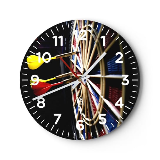 Zegar ścienny - W samo sedno - 40x40cm - Sport Rywalizacja Gra  - Okrągły zegar szklany - Nowoczeny Stylowy Zegar do salonu do kuchni - Cichy i Modny zegar ARTTOR