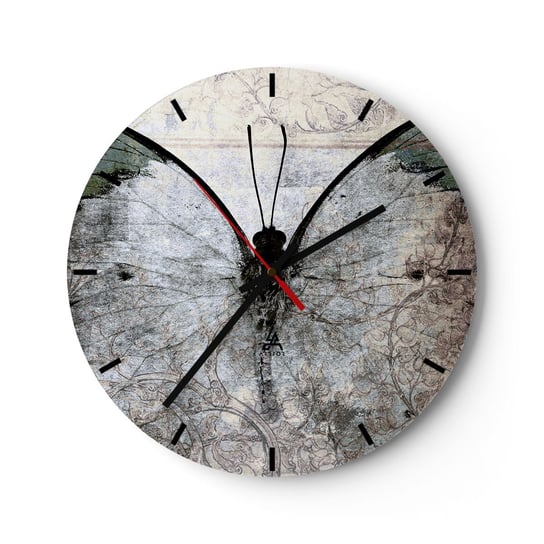 Zegar ścienny - W secesyjnym stylu - 30x30cm - Abstrakcja Motyl Sztuka - Okrągły zegar na szkle - Nowoczeny Stylowy Zegar do salonu do kuchni - Cichy i Modny zegar ARTTOR