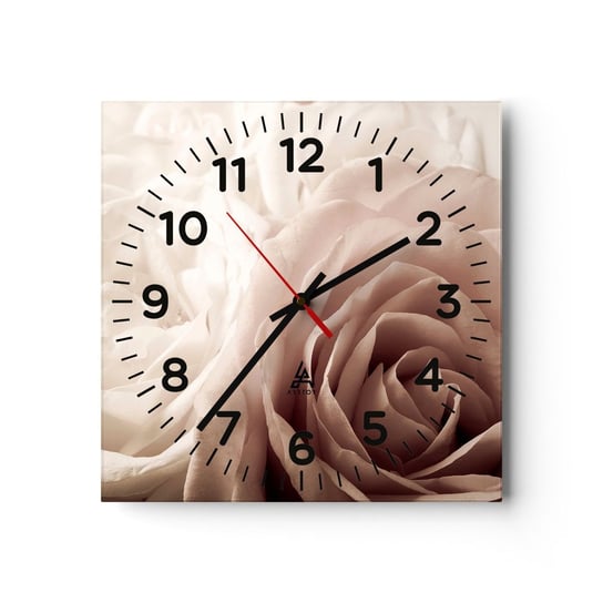 Zegar ścienny - W sercu róży - 40x40cm - Róże Kwiaty Romantyczny - Kwadratowy zegar szklany - Nowoczeny Stylowy Zegar do salonu do kuchni - Cichy i Modny zegar ARTTOR