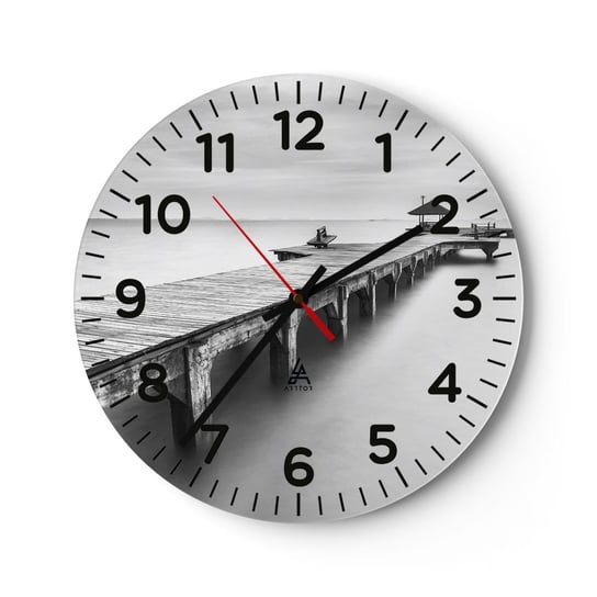 Zegar ścienny - W siną dal - 30x30cm - Krajobraz Morze Drewniany Pomost - Okrągły zegar ścienny - Nowoczeny Stylowy Zegar do salonu do kuchni - Cichy i Modny zegar ARTTOR