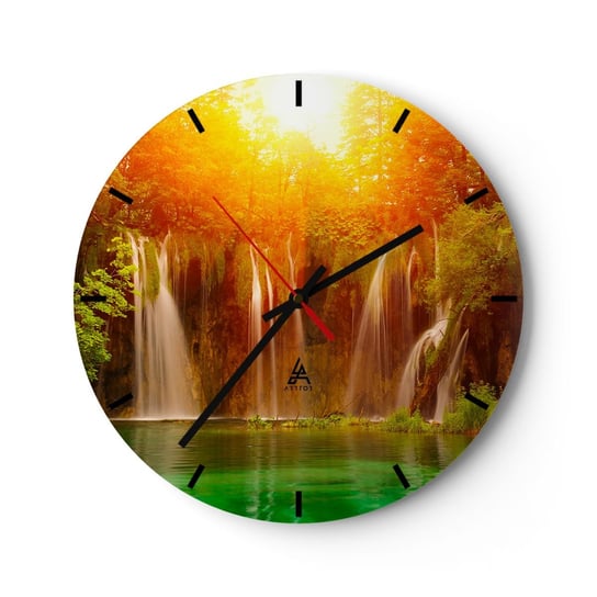 Zegar ścienny - W słońcu i w cieniu - 40x40cm - Krajobraz Wodospad Chorwacja - Okrągły zegar ścienny - Nowoczeny Stylowy Zegar do salonu do kuchni - Cichy i Modny zegar ARTTOR