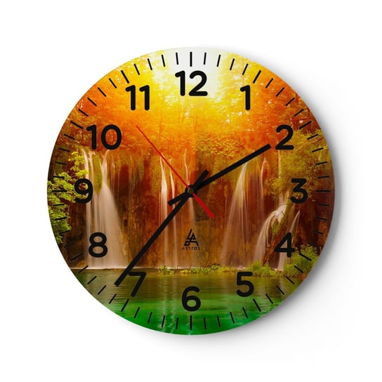 Zegar ścienny - W słońcu i w cieniu - 40x40cm - Krajobraz Wodospad Chorwacja - Okrągły zegar szklany - Nowoczeny Stylowy Zegar do salonu do kuchni - Cichy i Modny zegar ARTTOR