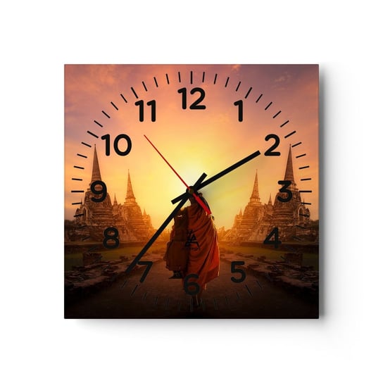 Zegar ścienny - W spokoju przez wieczność - 30x30cm - Tajlandia Buddyzm Świątynia - Kwadratowy zegar ścienny - Nowoczeny Stylowy Zegar do salonu do kuchni - Cichy i Modny zegar ARTTOR