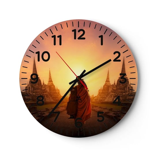 Zegar ścienny - W spokoju przez wieczność - 30x30cm - Tajlandia Buddyzm Świątynia - Okrągły zegar ścienny - Nowoczeny Stylowy Zegar do salonu do kuchni - Cichy i Modny zegar ARTTOR