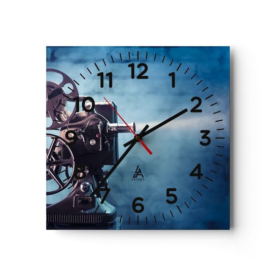 Zegar ścienny - W starym kinie - 30x30cm - Projektor Filmowy Vintage Kamera - Kwadratowy zegar ścienny - Nowoczeny Stylowy Zegar do salonu do kuchni - Cichy i Modny zegar ARTTOR