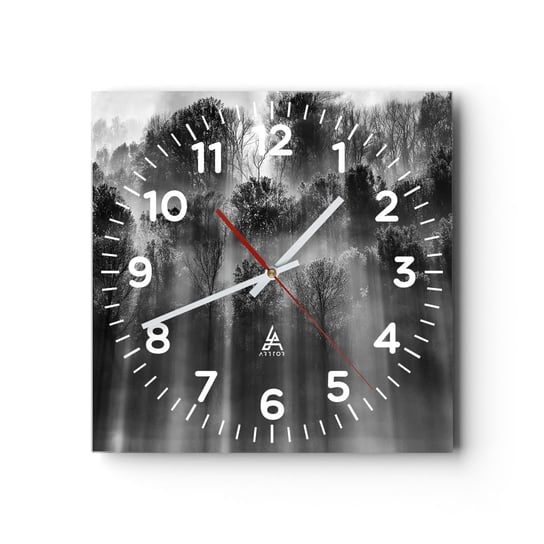 Zegar ścienny - W strumieniach światła - 30x30cm - Krajobraz Las Czarno-Biały - Kwadratowy zegar ścienny - Nowoczeny Stylowy Zegar do salonu do kuchni - Cichy i Modny zegar ARTTOR