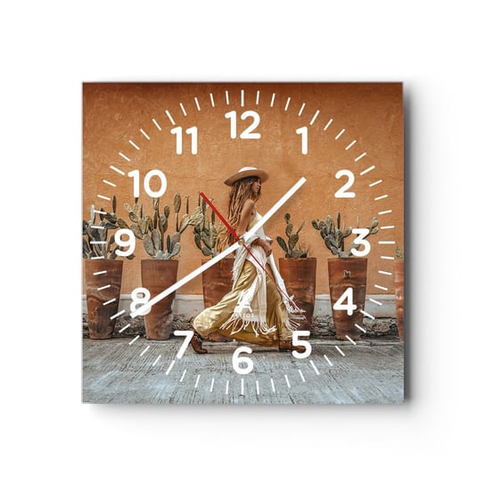 Zegar ścienny - W stylu hippie - 30x30cm - Boho Kobieta Kaktusy - Kwadratowy zegar ścienny - Nowoczeny Stylowy Zegar do salonu do kuchni - Cichy i Modny zegar ARTTOR