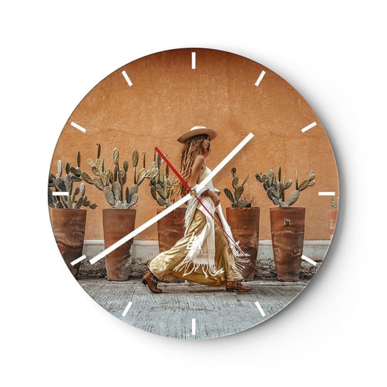Zegar ścienny - W stylu hippie - 40x40cm - Boho Kobieta Kaktusy - Okrągły zegar ścienny - Nowoczeny Stylowy Zegar do salonu do kuchni - Cichy i Modny zegar ARTTOR