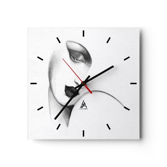 Zegar ścienny - W stylu Łempickiej - 30x30cm - Portret Kobiety Kobieca Twarz Sztuka - Kwadratowy zegar na szkle - Nowoczeny Stylowy Zegar do salonu do kuchni - Cichy i Modny zegar ARTTOR