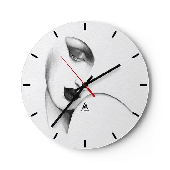 Zegar ścienny - W stylu Łempickiej - 30x30cm - Portret Kobiety Kobieca Twarz Sztuka - Okrągły zegar na szkle - Nowoczeny Stylowy Zegar do salonu do kuchni - Cichy i Modny zegar ARTTOR