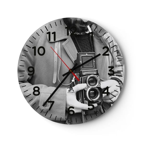 Zegar ścienny - W stylu retro - 40x40cm - Aparat Fotograficzny Vintage Kamera - Okrągły zegar szklany - Nowoczeny Stylowy Zegar do salonu do kuchni - Cichy i Modny zegar ARTTOR