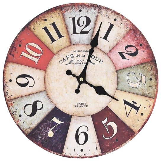 Zegar ścienny w stylu vintage, wielokolorowy, 30 cm vidaXL