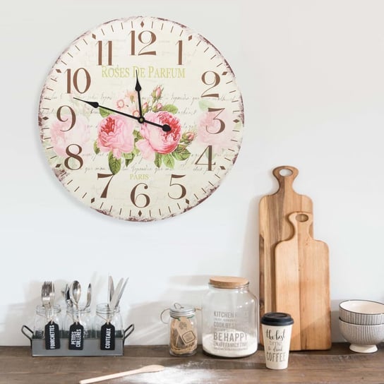 Zegar ścienny w stylu vintage, z kwiatami, 60 cm vidaXL
