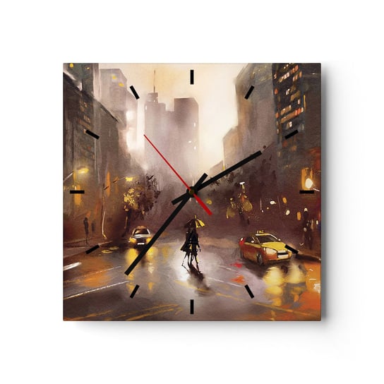 Zegar ścienny - W światłach Nowego Jorku - 30x30cm - Nowy Jork Manhattan Architektura - Kwadratowy zegar na szkle - Nowoczeny Stylowy Zegar do salonu do kuchni - Cichy i Modny zegar ARTTOR