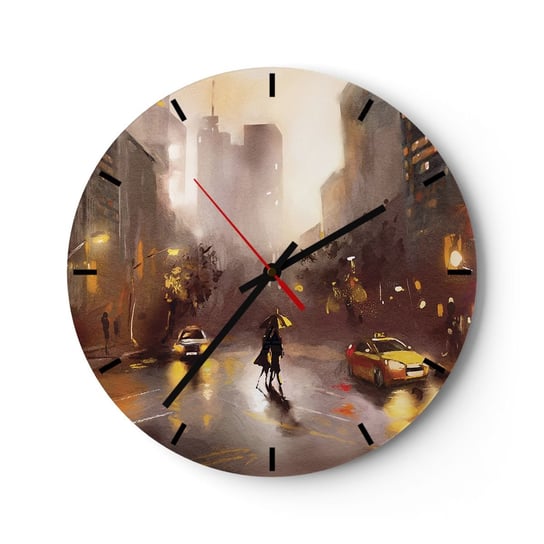 Zegar ścienny - W światłach Nowego Jorku - 30x30cm - Nowy Jork Manhattan Architektura - Okrągły zegar na szkle - Nowoczeny Stylowy Zegar do salonu do kuchni - Cichy i Modny zegar ARTTOR
